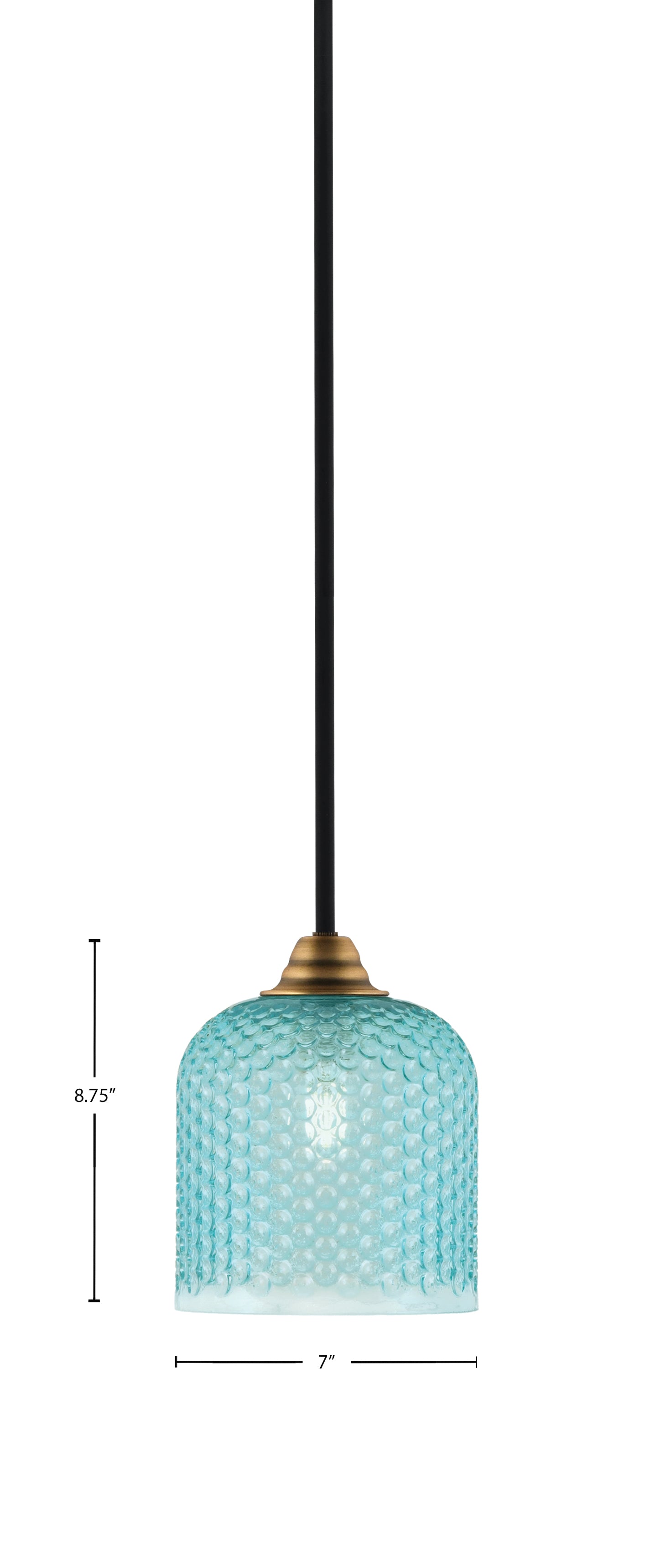 Paramount One Light Mini Pendant in Matte Black & Brass with Turquoise Textured Shade