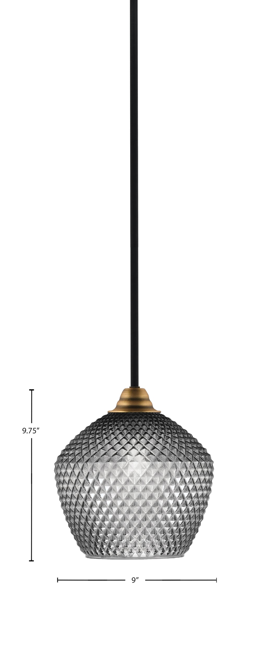 Paramount One Light Mini Pendant in Matte Black & Brass with Smoke Textured Shade