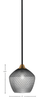 Paramount One Light Mini Pendant in Matte Black & Brass with Smoke Textured Shade