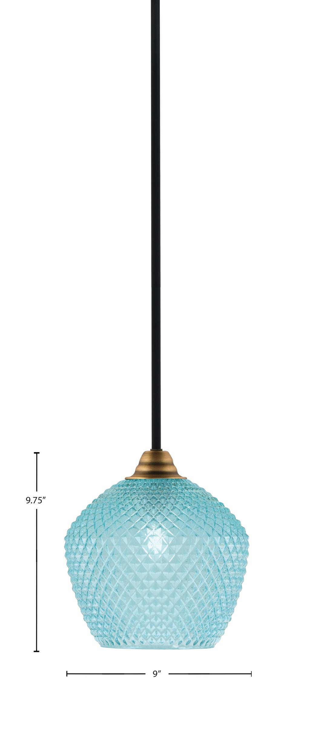 Paramount One Light Mini Pendant in Matte Black & Brass with Turquoise Textured Shade