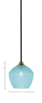 Paramount One Light Mini Pendant in Matte Black & Brass with Turquoise Textured Shade