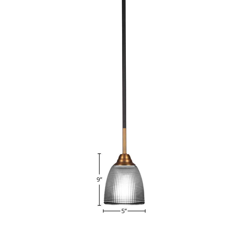 Paramount One Light Mini Pendant in Matte Black & Brass with 5" Clear Ribbed Shade
