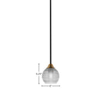 Paramount One Light Mini Pendant in Matte Black & Brass with 6" Clear Ribbed Shade