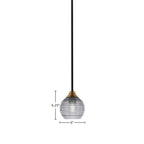 Paramount One Light Mini Pendant in Matte Black & Brass with 6" Smoke Ribbed Shade
