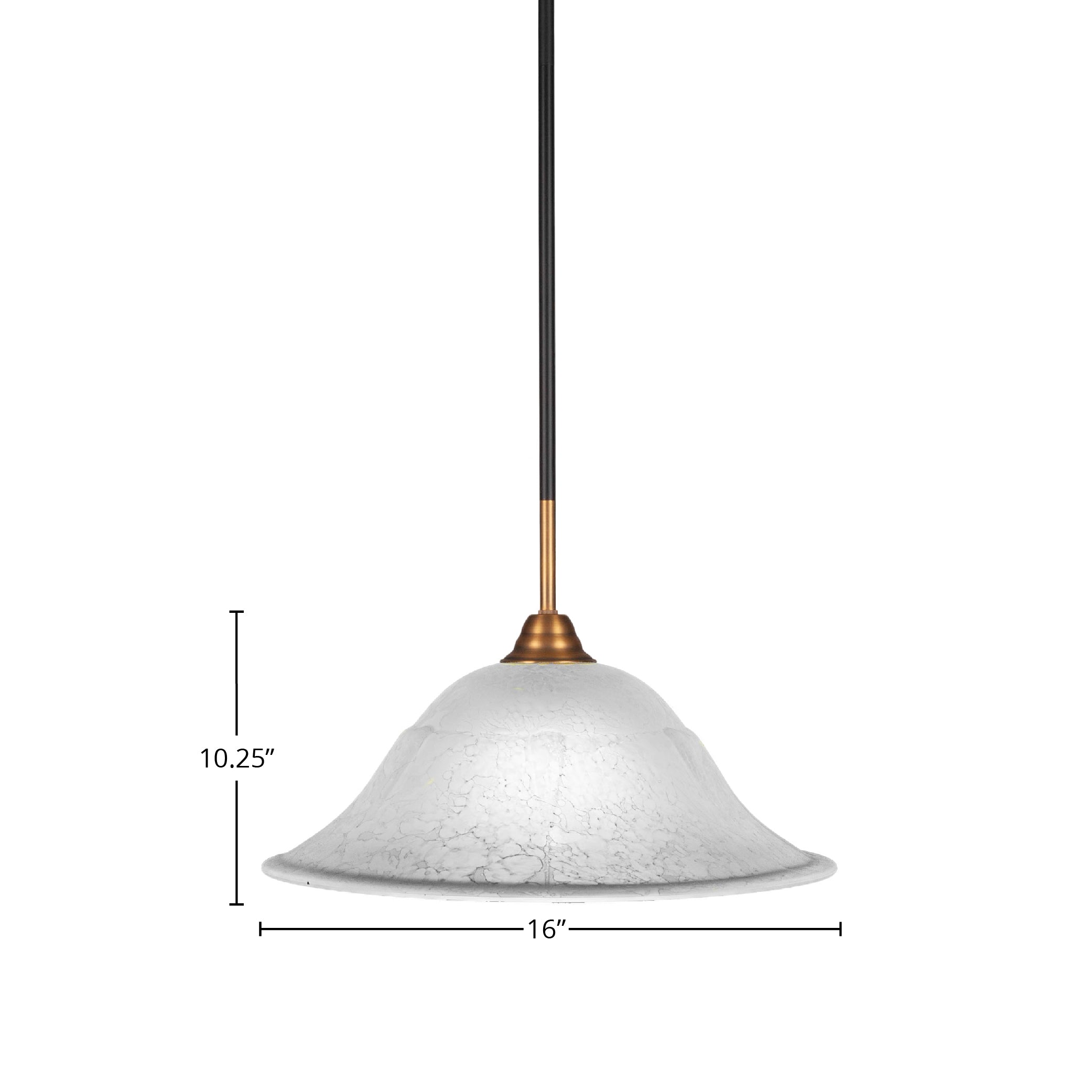 Paramount One Light Pendant in Matte Black & Brass with 16" White Marble Shade