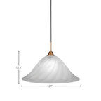 Paramount One Light Pendant in Matte Black & Brass with 20" White Alabaster Swirl Shade