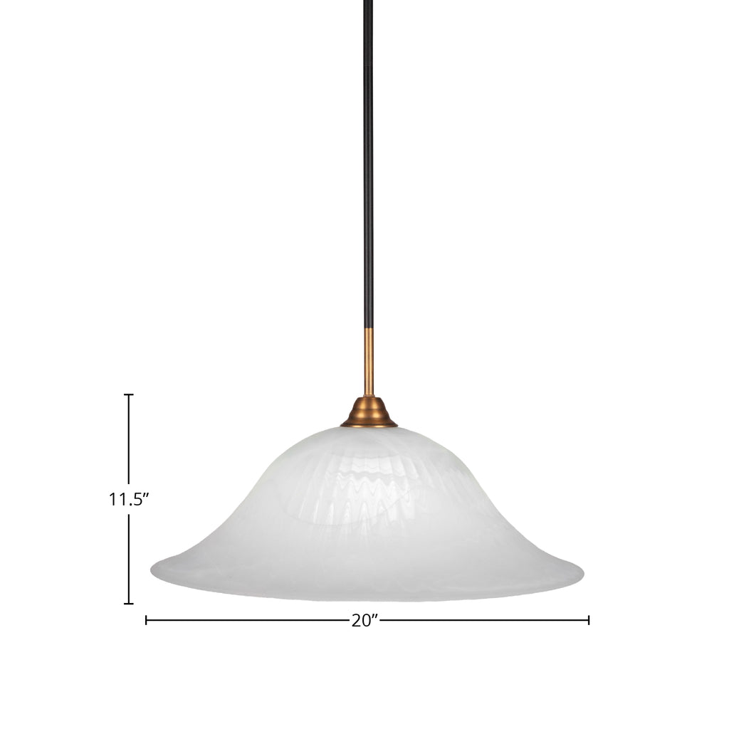 Paramount One Light Pendant in Matte Black & Brass with 20" White Alabaster Swirl Shade