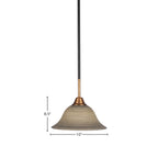 Paramount One Light Mini Pendant in Matte Black & Brass with 10" Gray Linen Shade