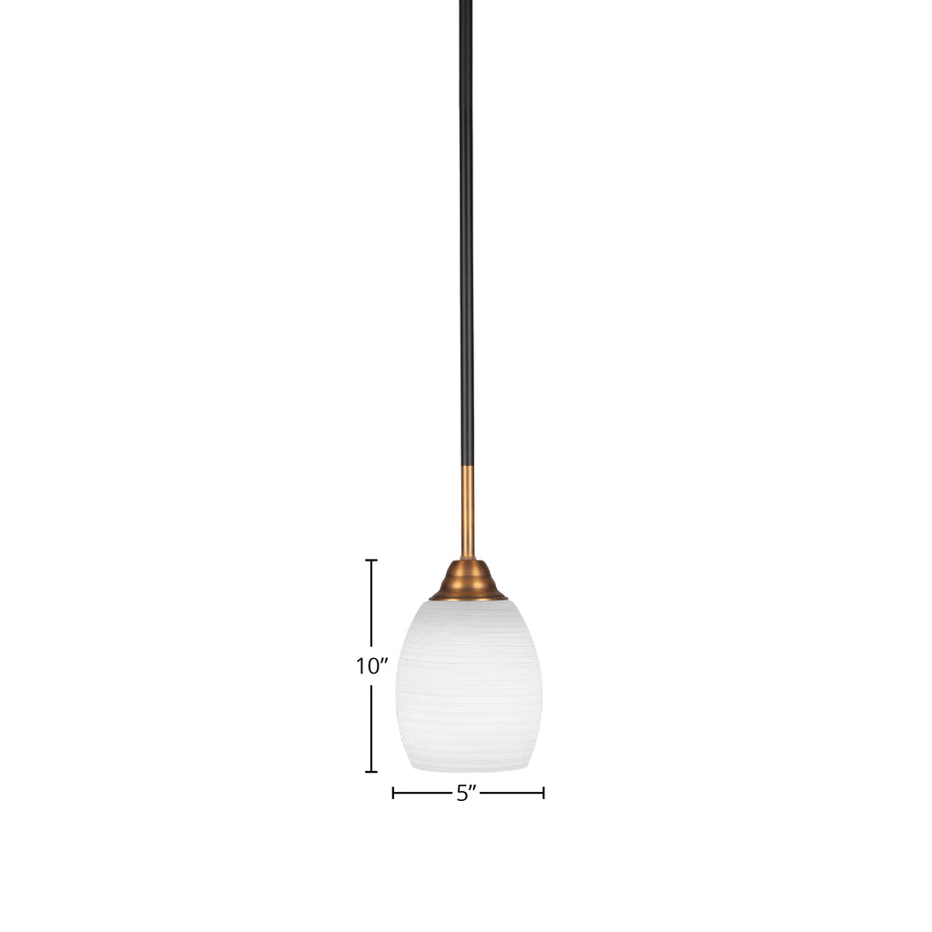 Paramount One Light Mini Pendant in Matte Black & Brass with 5" White Linen Shade
