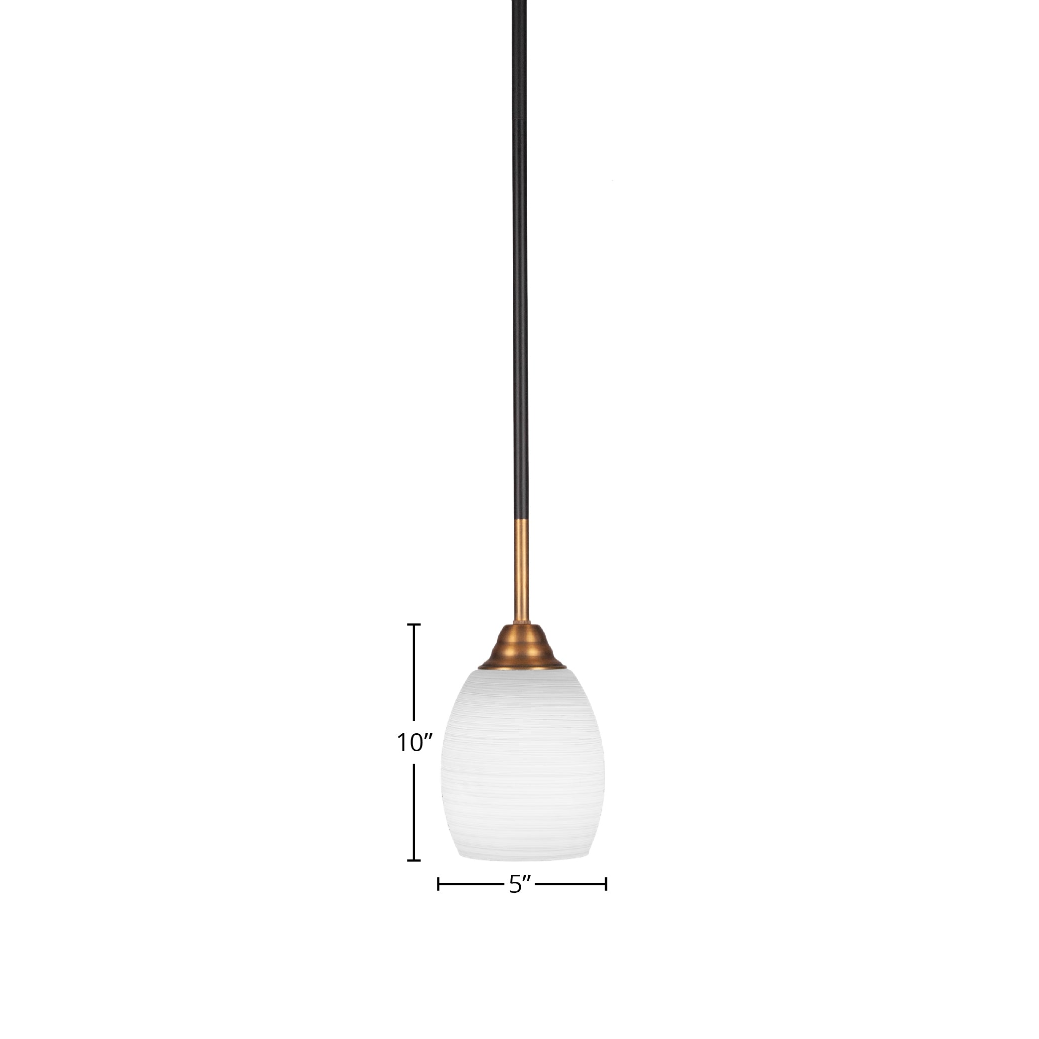 Paramount One Light Mini Pendant in Matte Black & Brass with 5" White Linen Shade