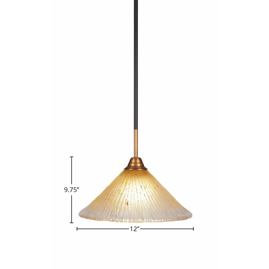 Paramount One Light Pendant in Matte Black & Brass with 12" Amber Crystal Shade