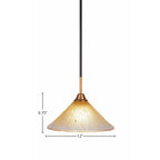 Paramount One Light Pendant in Matte Black & Brass with 12" Amber Crystal Shade