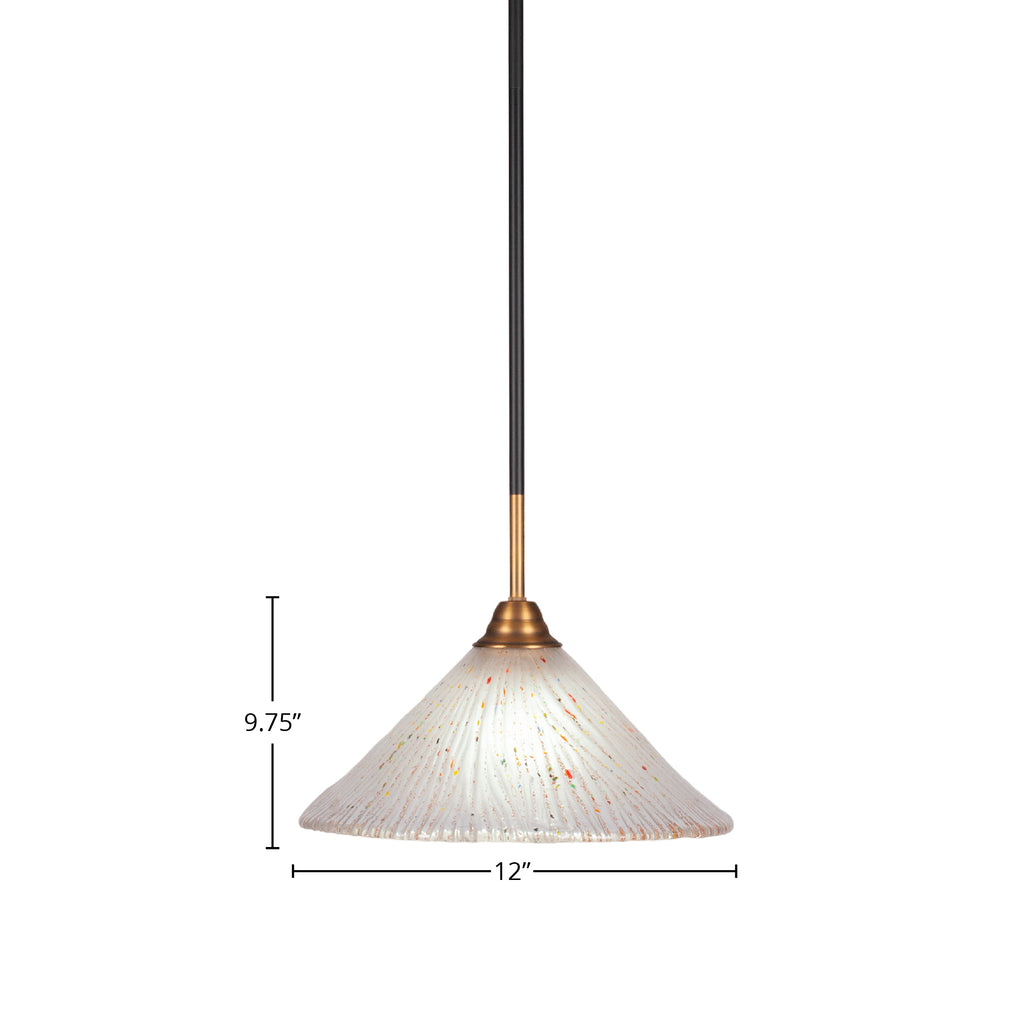 Paramount One Light Pendant in Matte Black & Brass with 12" Frosted Crystal Shade
