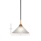 Paramount One Light Pendant in Matte Black & Brass with 12" Frosted Crystal Shade