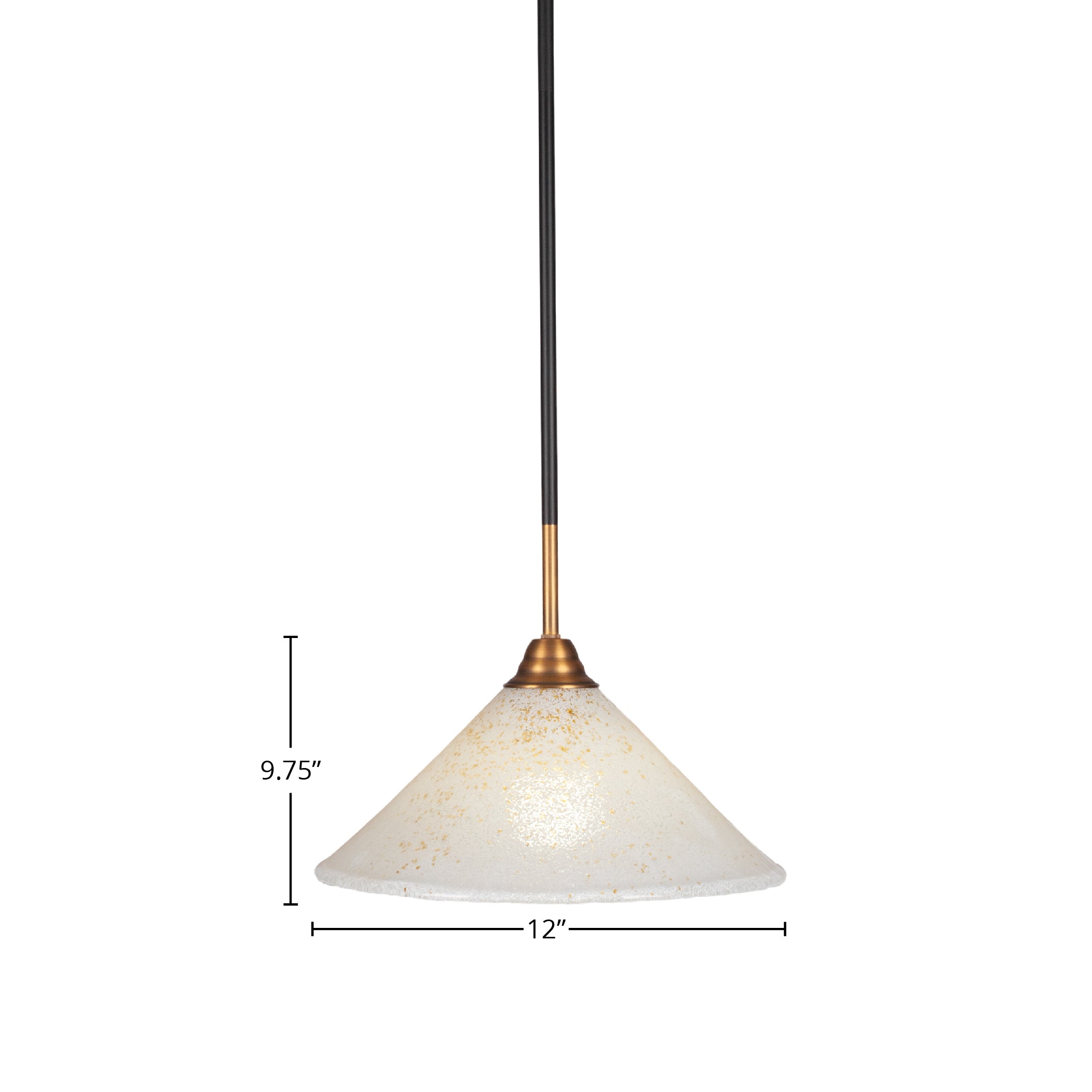 Paramount One Light Pendant in Matte Black & Brass with 12" Gold Ice Shade