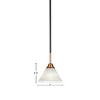 Paramount One Light Mini Pendant in Matte Black & Brass with 7" Gold Ice Shade