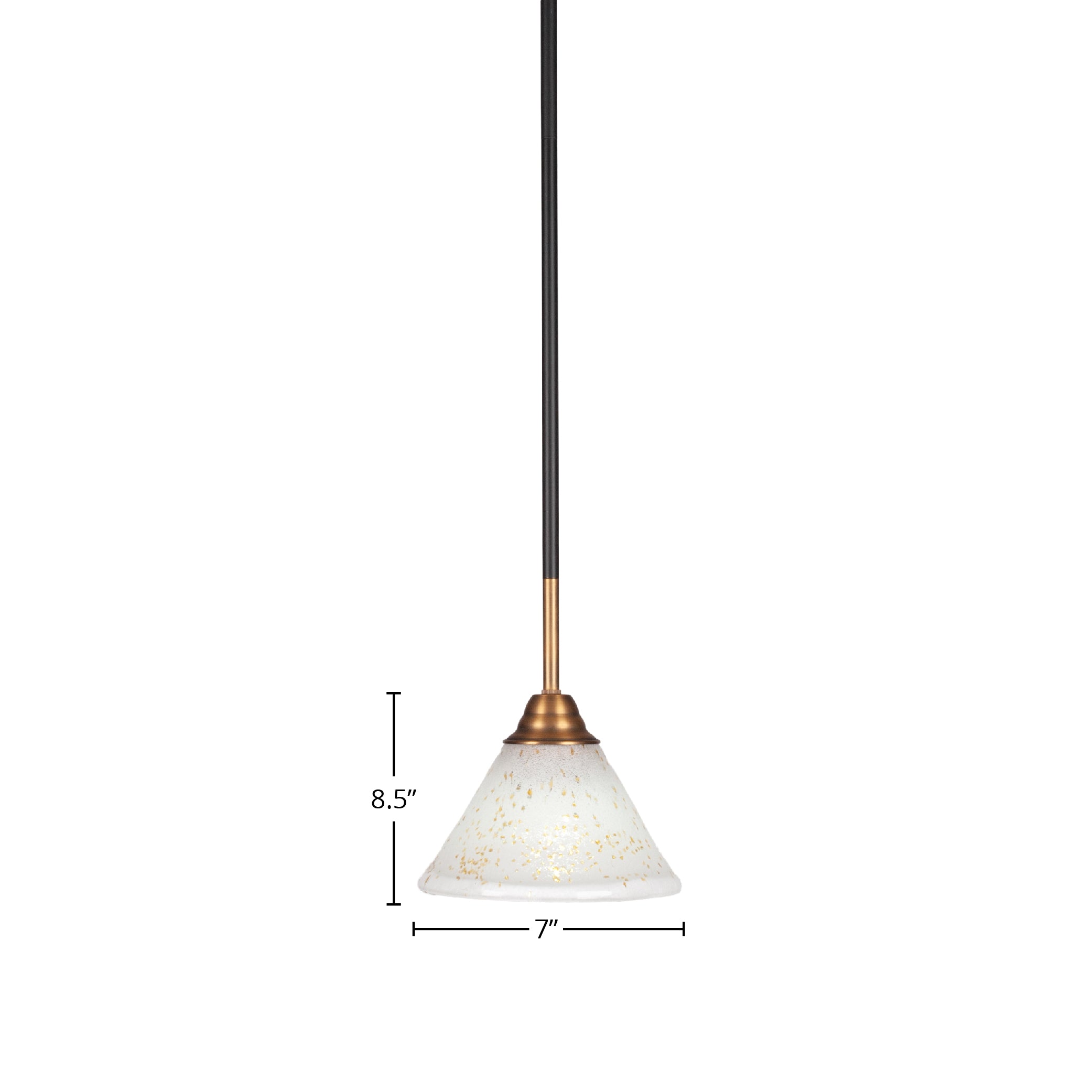 Paramount One Light Mini Pendant in Matte Black & Brass with 7" Gold Ice Shade