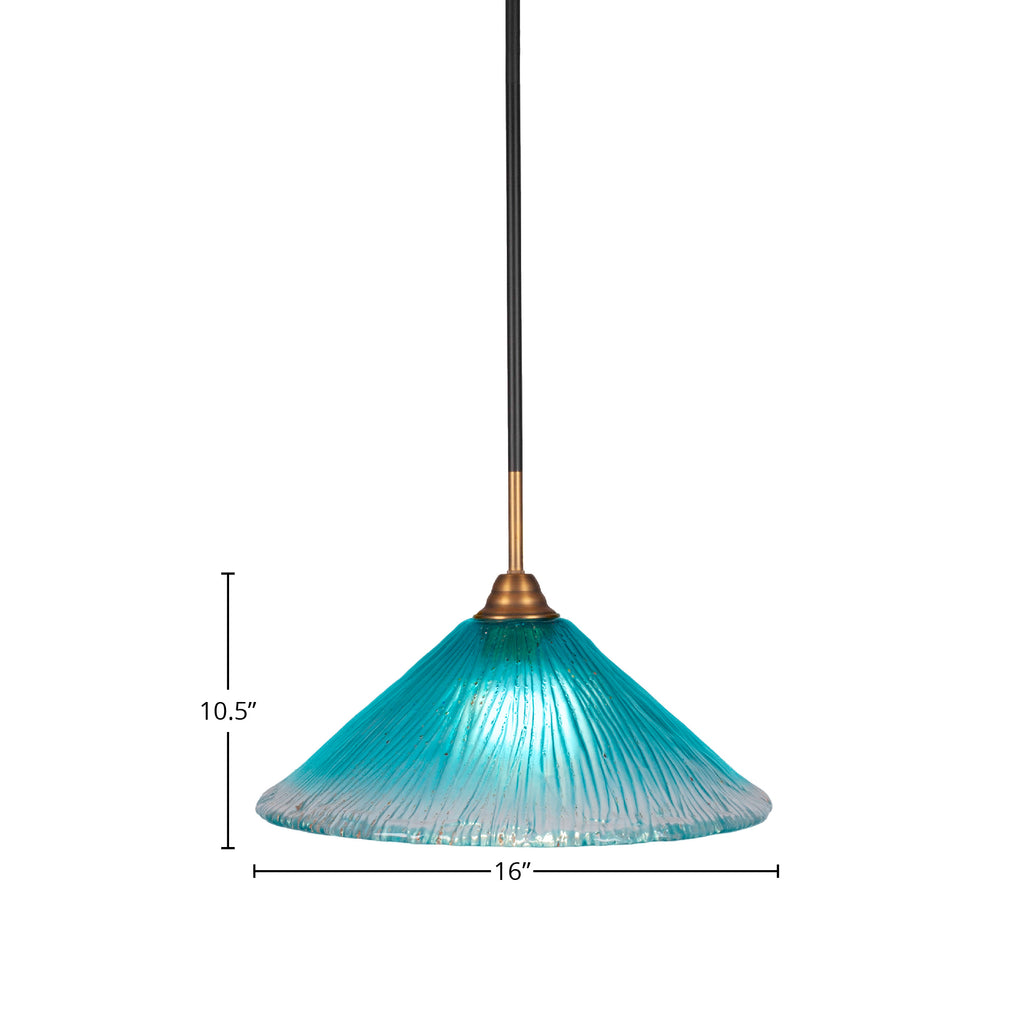 Paramount One Light Pendant in Matte Black & Brass with 16" Teal Crystal Shade