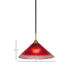 Paramount One Light Pendant in Matte Black & Brass with 16" Raspberry Crystal Shade