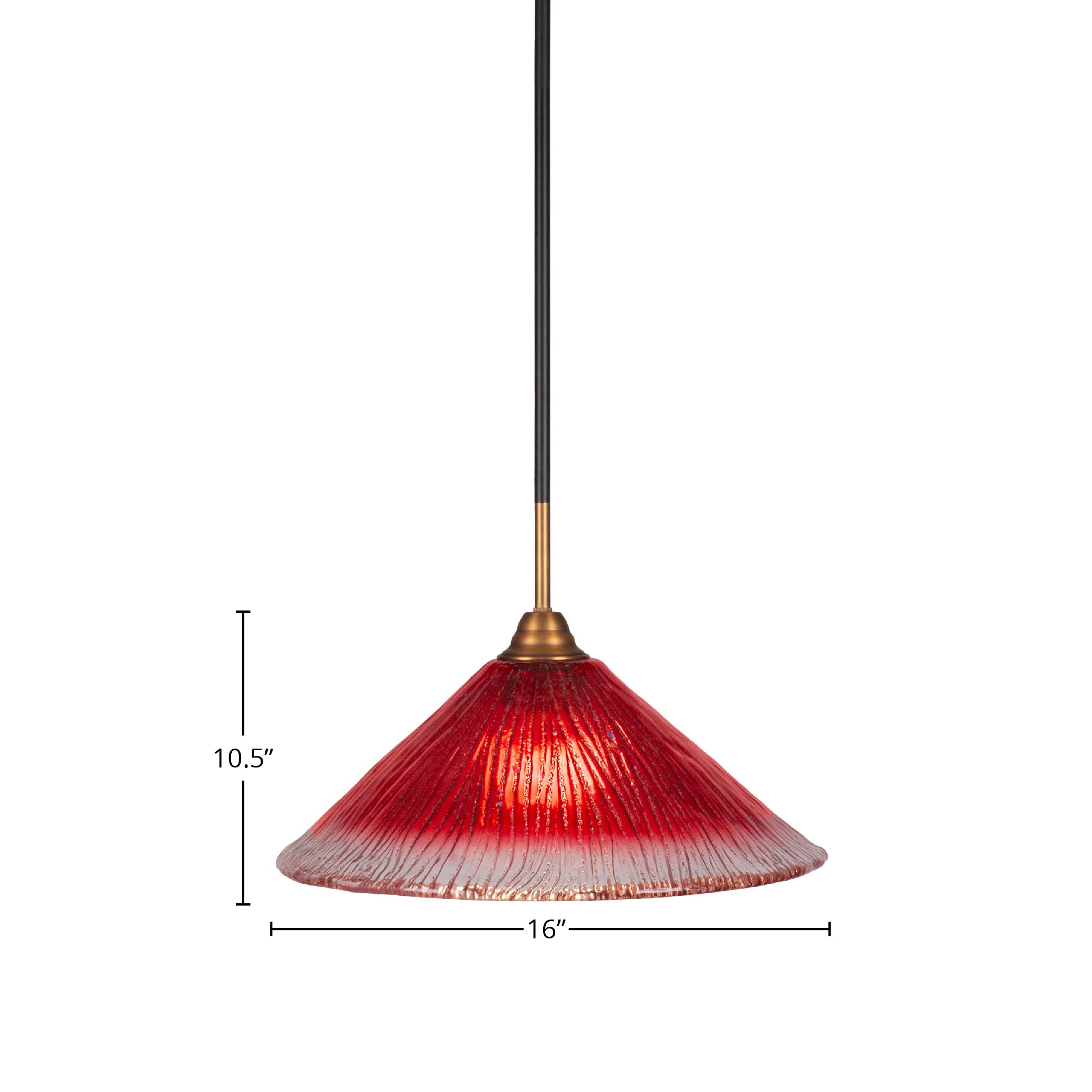 Paramount One Light Pendant in Matte Black & Brass with 16" Raspberry Crystal Shade