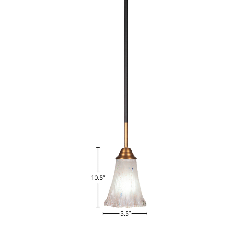 Paramount One Light Mini Pendant in Matte Black & Brass with 5.5" Fluted Frosted Crystal Shade