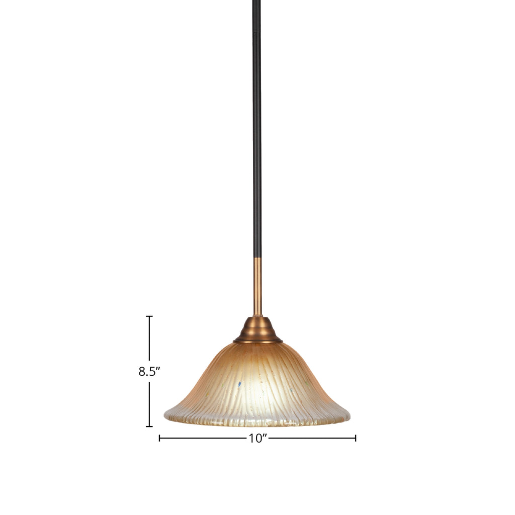 Paramount One Light Mini Pendant in Matte Black & Brass with 10" Amber Crystal Shade