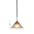 Paramount One Light Mini Pendant in Matte Black & Brass with 10" Amber Crystal Shade