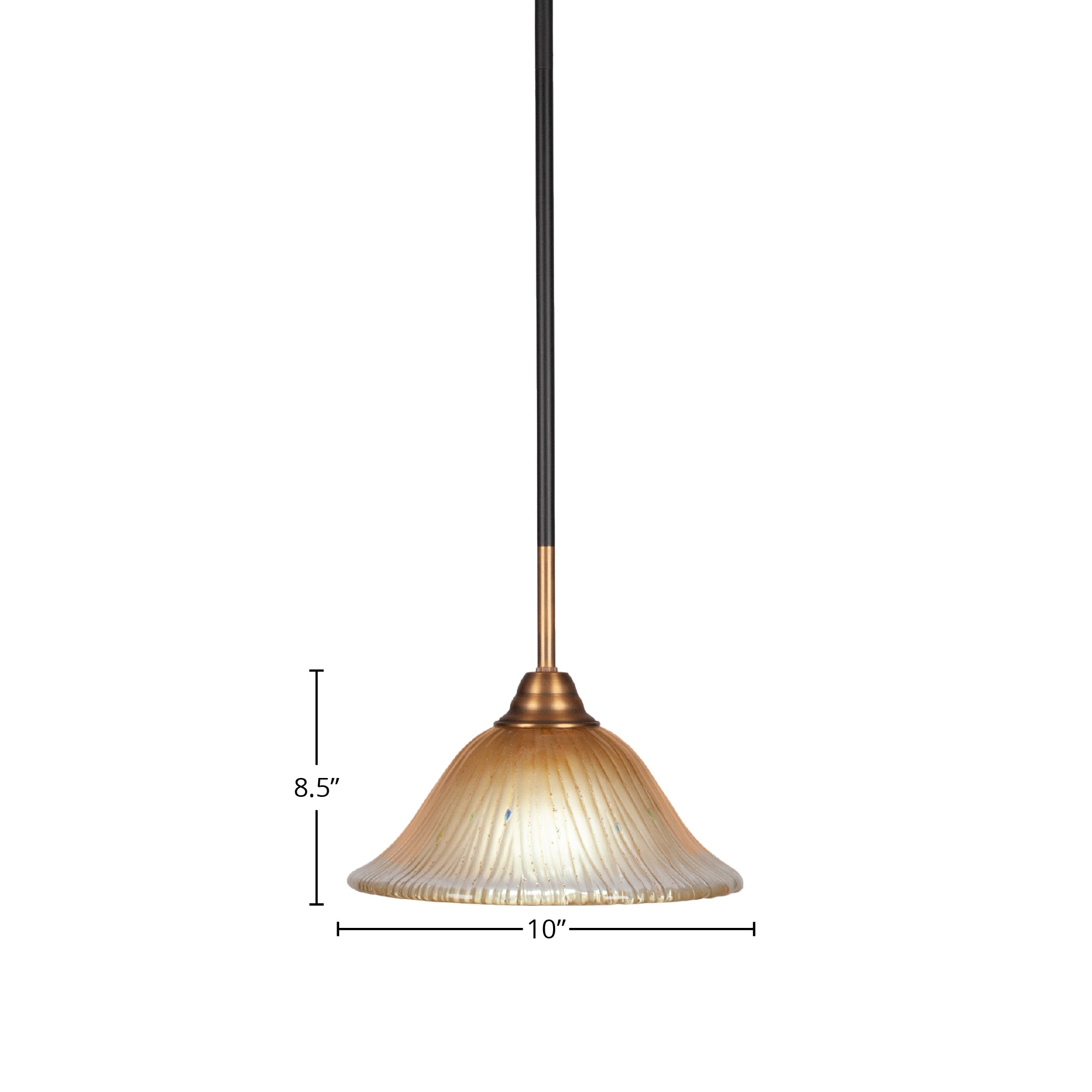 Paramount One Light Mini Pendant in Matte Black & Brass with 10" Amber Crystal Shade