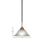 Paramount One Light Mini Pendant in Matte Black & Brass with 10" Frosted Crystal Shade