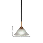 Paramount One Light Mini Pendant in Matte Black & Brass with 10" Raspberry Crystal Shade