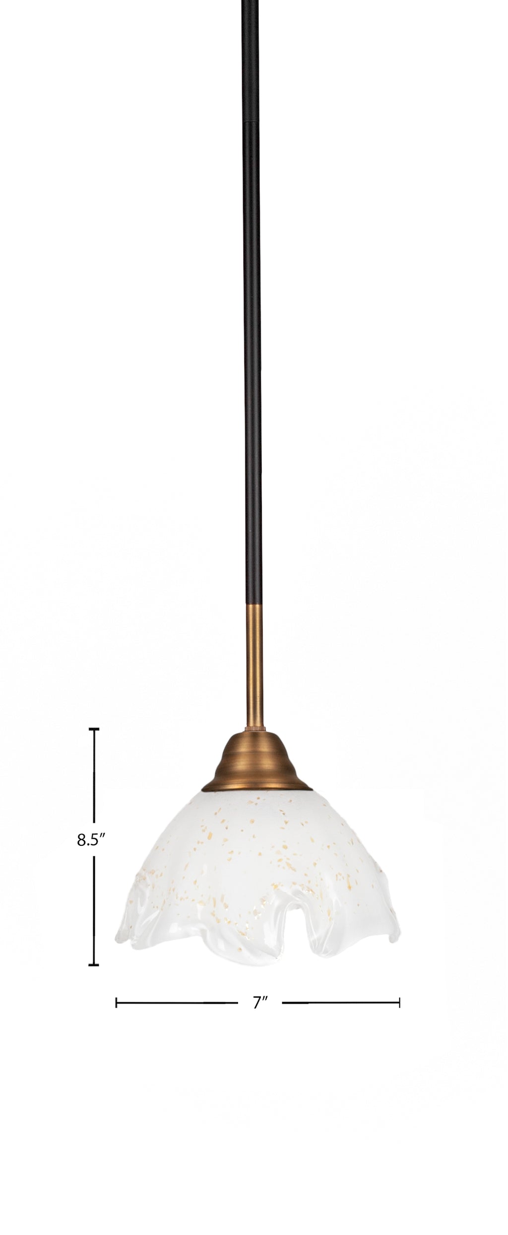 Paramount One Light Mini Pendant in Matte Black & Brass with 7" Gold Ice Shade