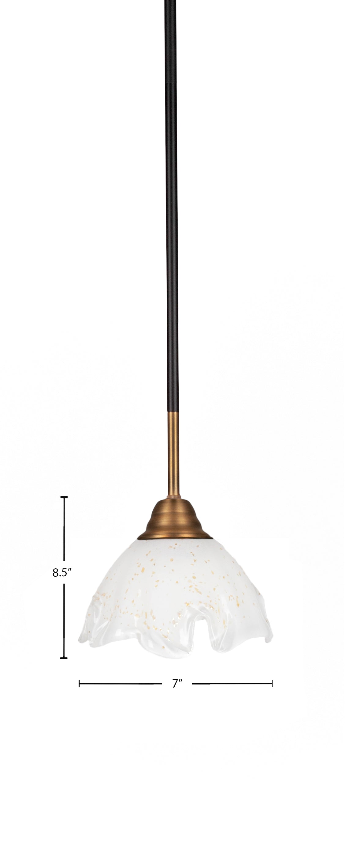 Paramount One Light Mini Pendant in Matte Black & Brass with 7" Gold Ice Shade