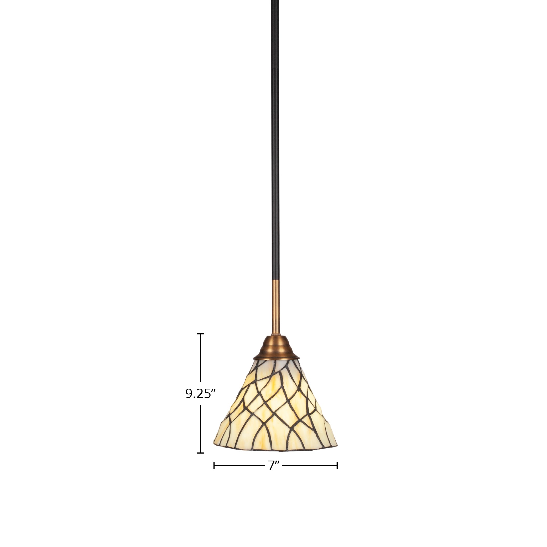Paramount One Light Mini Pendant in Matte Black & Brass with 7" Sandhill Art Glass Shade