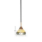 Paramount One Light Mini Pendant in Matte Black & Brass with 7" Diamond Peak Art Glass Shade