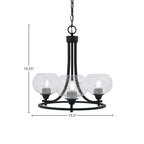 Paramount Three Light Chandelier in Matte Black with 7" Clear Bubble Shade