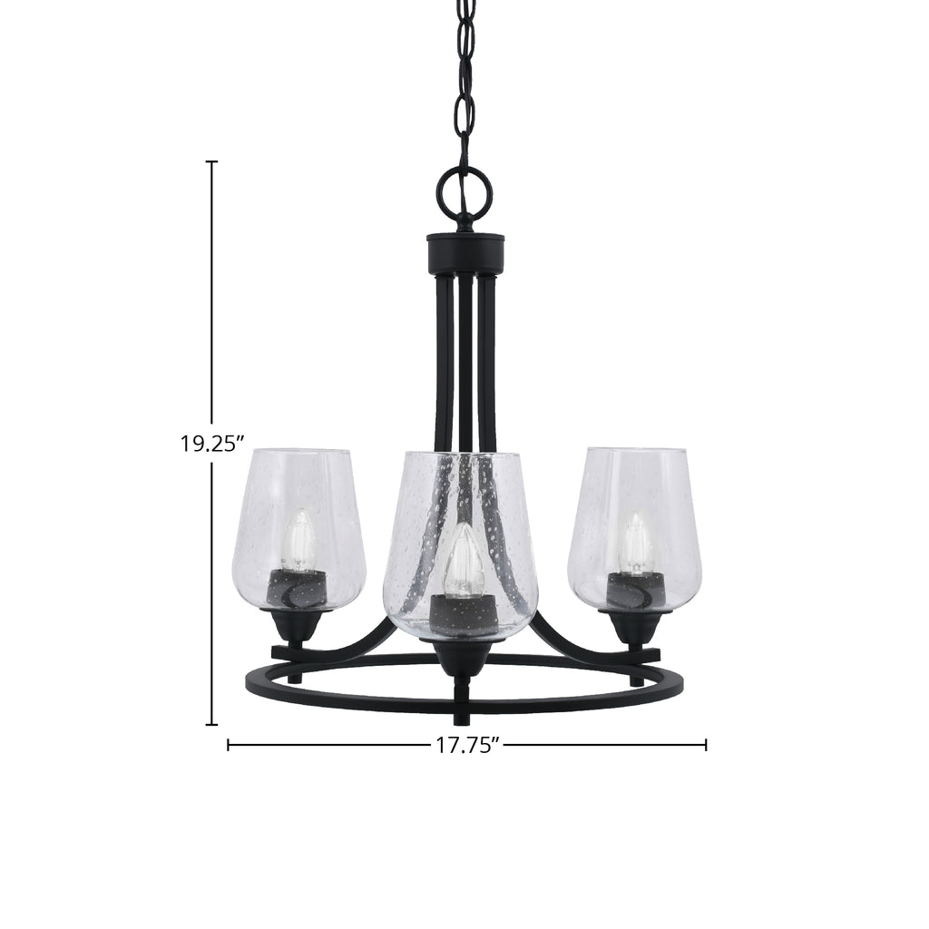 Paramount Three Light Chandelier in Matte Black with 5" Clear Bubble Shade