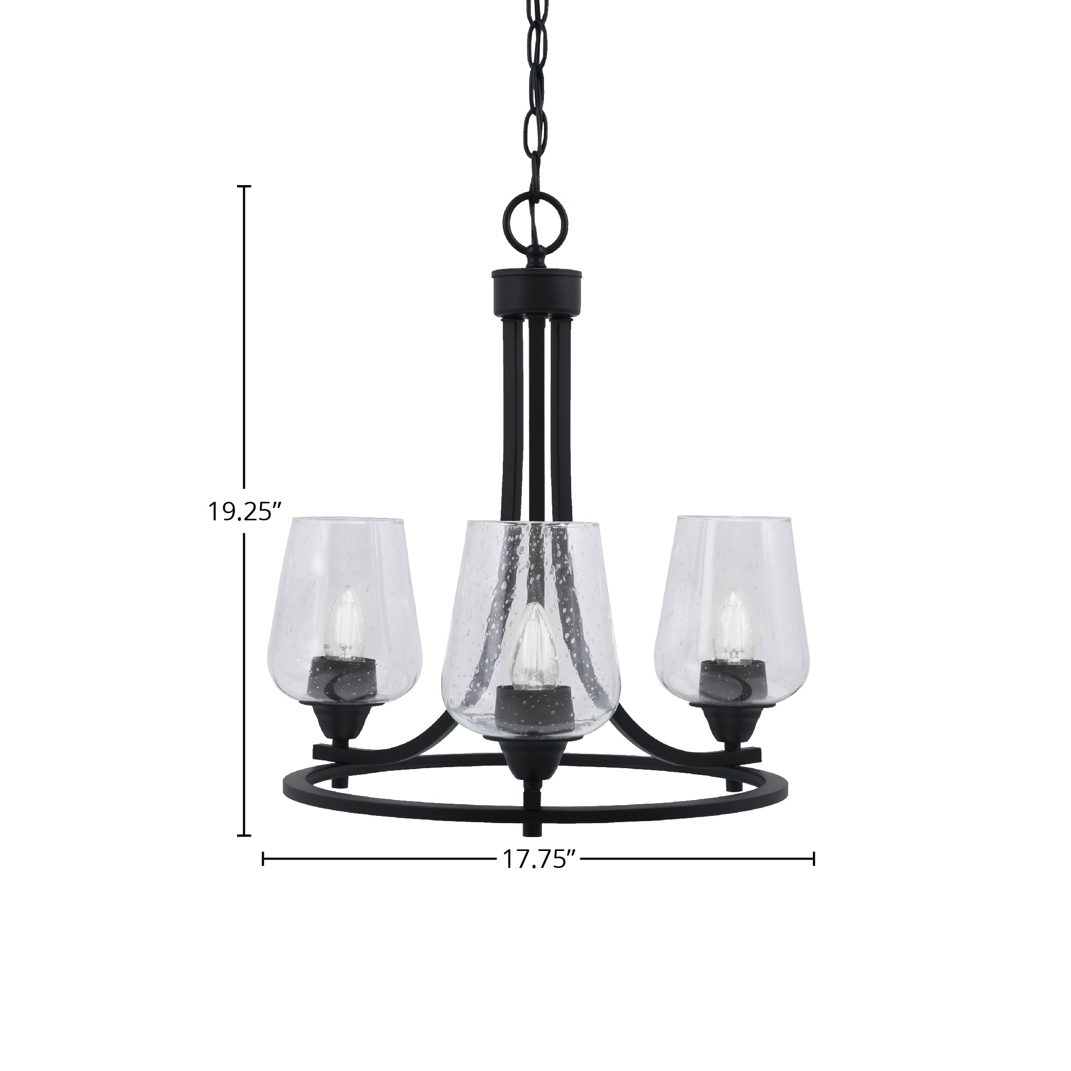 Paramount Three Light Chandelier in Matte Black with 5" Clear Bubble Shade