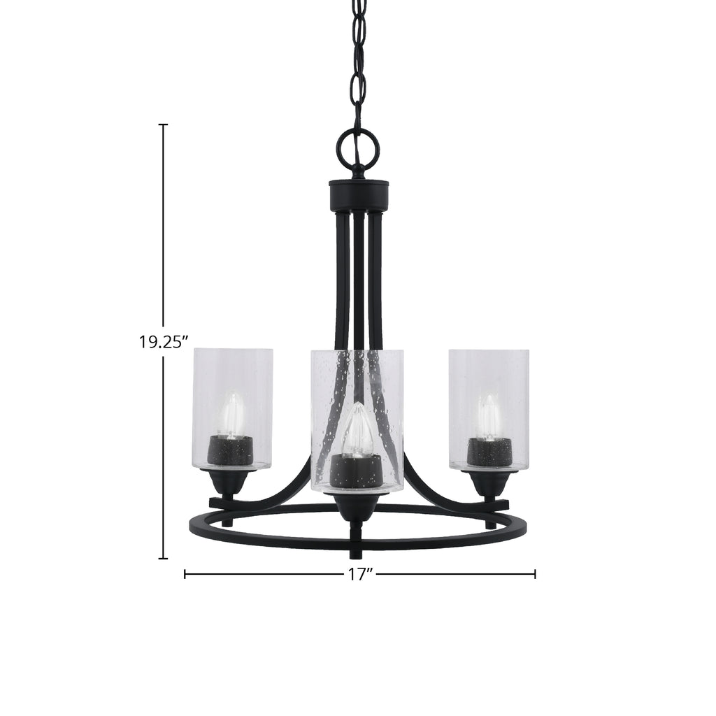 Paramount Three Light Chandelier in Matte Black with 4" Clear Bubble Shade