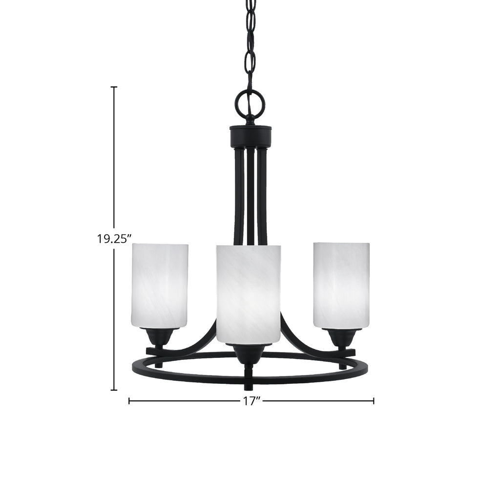 Paramount Three Light Chandelier in Matte Black with 4" White Marble Shade