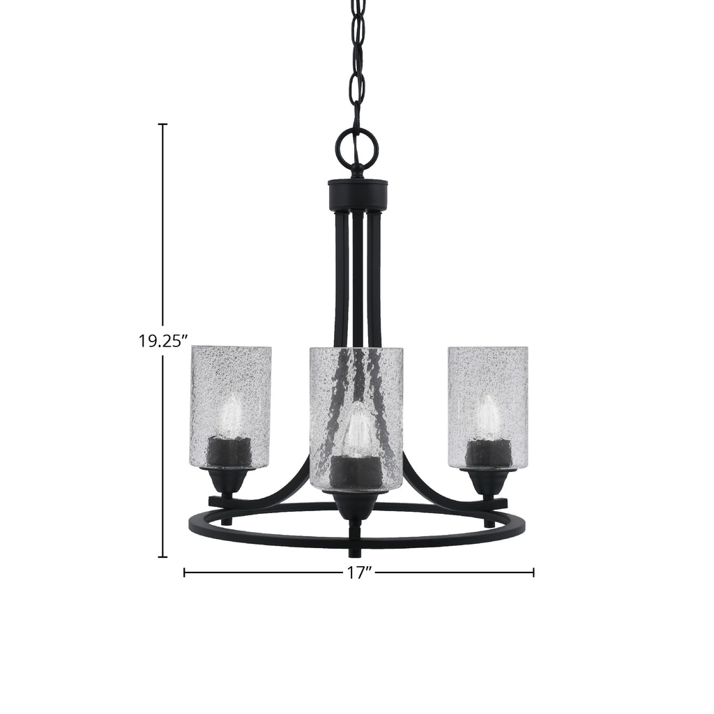 Paramount Three Light Chandelier in Matte Black with 4" Smoke Bubble Shade