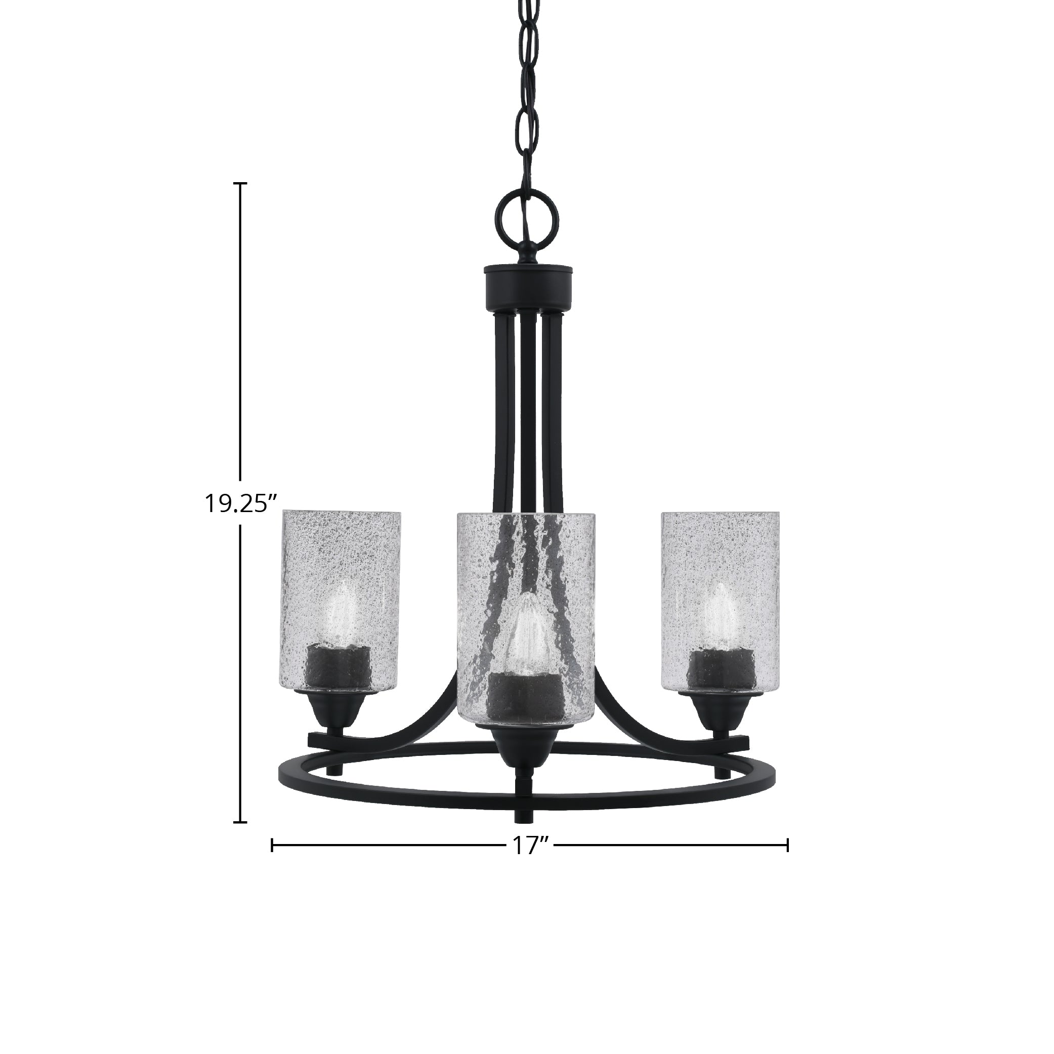 Paramount Three Light Chandelier in Matte Black with 4" Smoke Bubble Shade