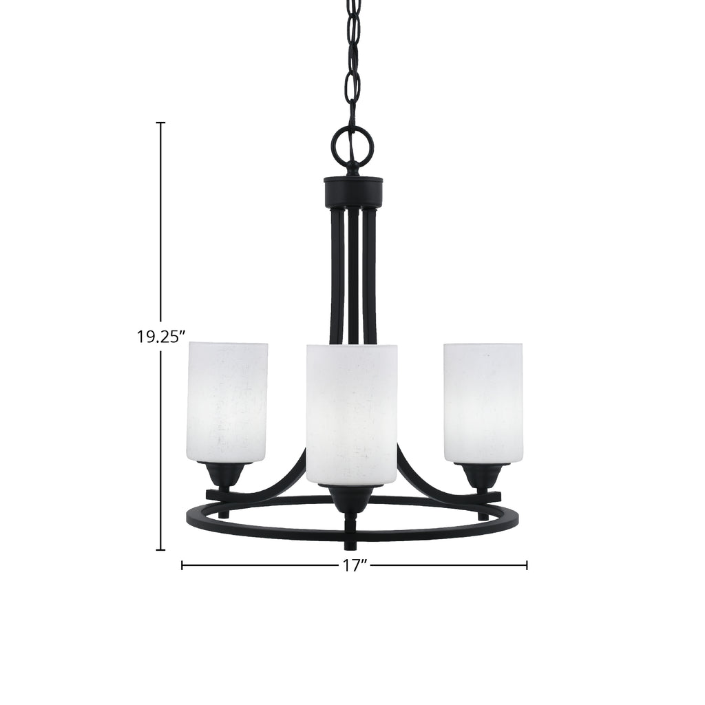 Paramount Three Light Chandelier in Matte Black with 4" White Muslin Shade