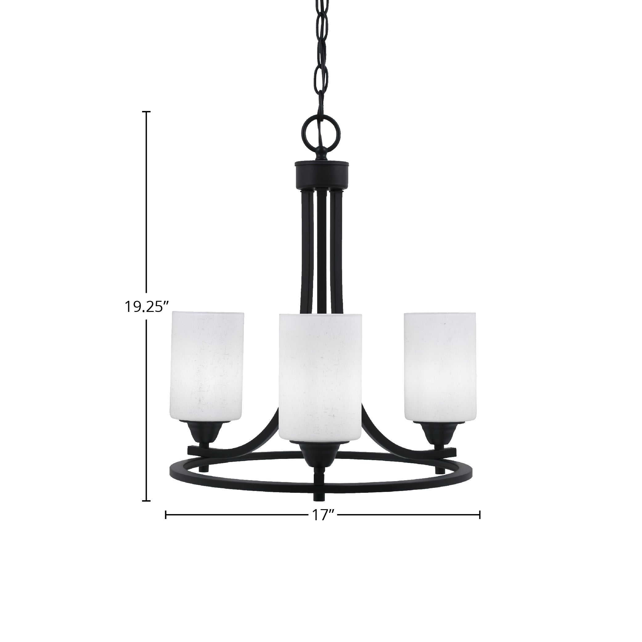 Paramount Three Light Chandelier in Matte Black with 4" White Muslin Shade