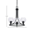 Paramount Three Light Chandelier in Matte Black with 5.75" Clear Bubble Shade
