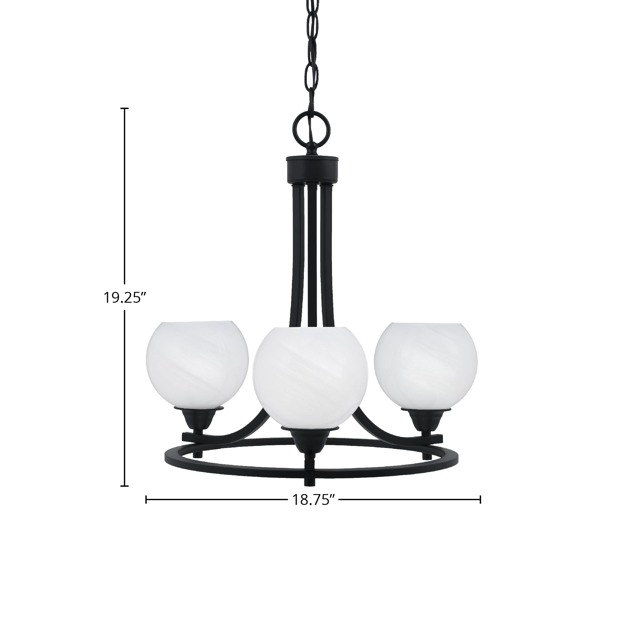 Paramount Three Light Chandelier in Matte Black with 5.75" White Marble Shade