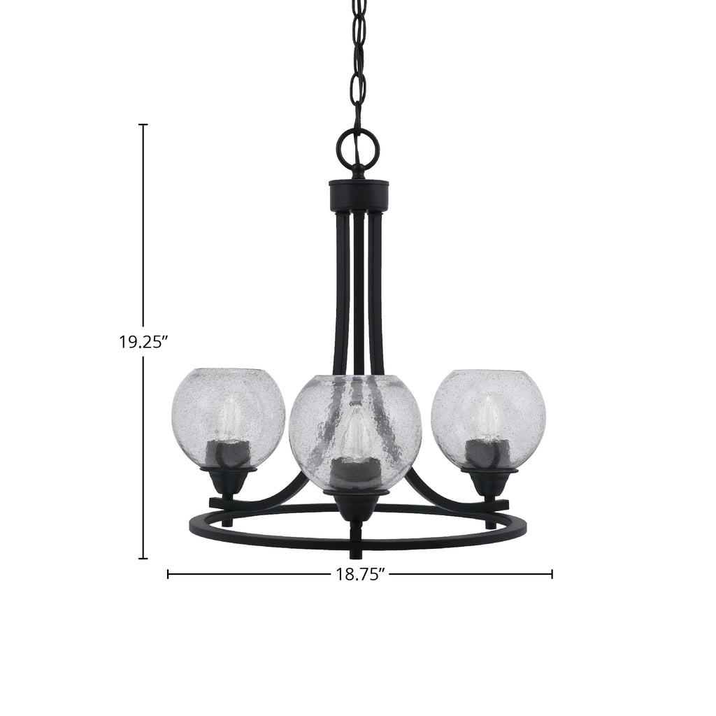 Paramount Three Light Chandelier in Matte Black with 5.75" Smoke Bubble Shade