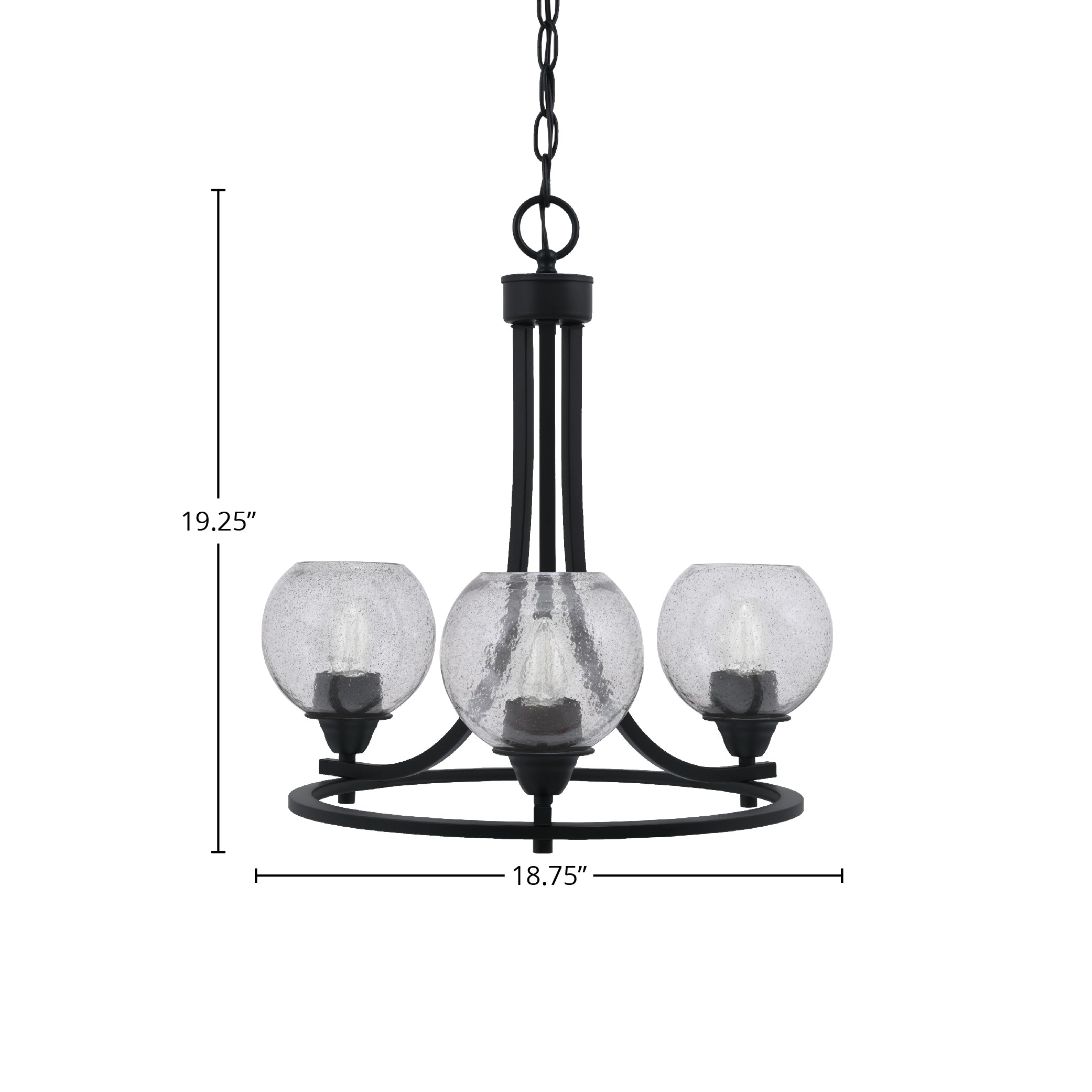 Paramount Three Light Chandelier in Matte Black with 5.75" Smoke Bubble Shade