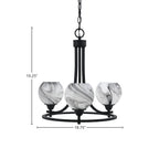 Paramount Three Light Chandelier in Matte Black with 5.75" Onyx Swirl Shade