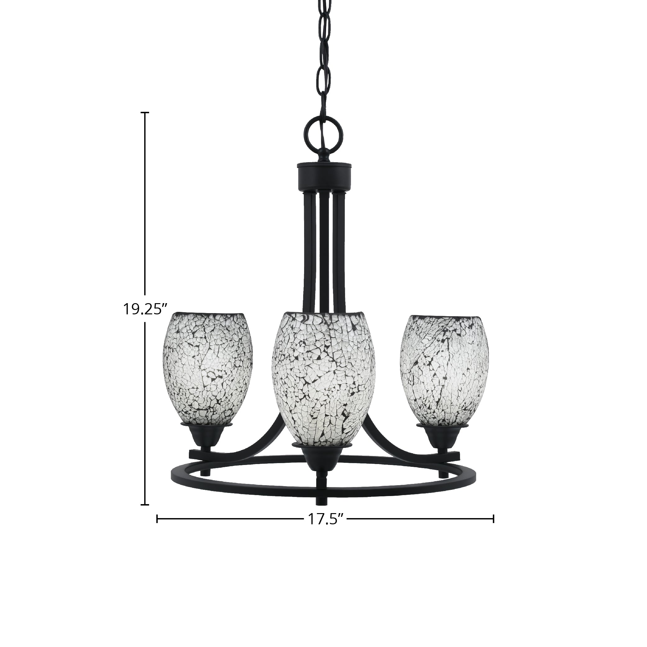 Paramount Three Light Chandelier in Matte Black with 5" Black Fusion Shade