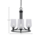 Paramount Three Light Chandelier in Matte Black with 5" Clear Textured Shade